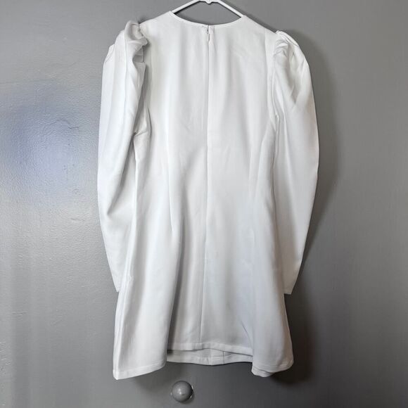 Danielle Bernstein Puff Sleeve Dress L NWT $89 Crystal Button Mini Cocktail - Picture 4 of 11